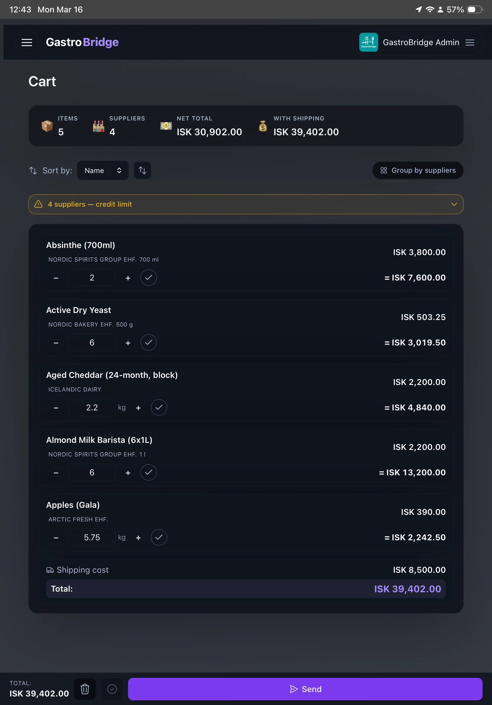 GastroBridge Unified Cart