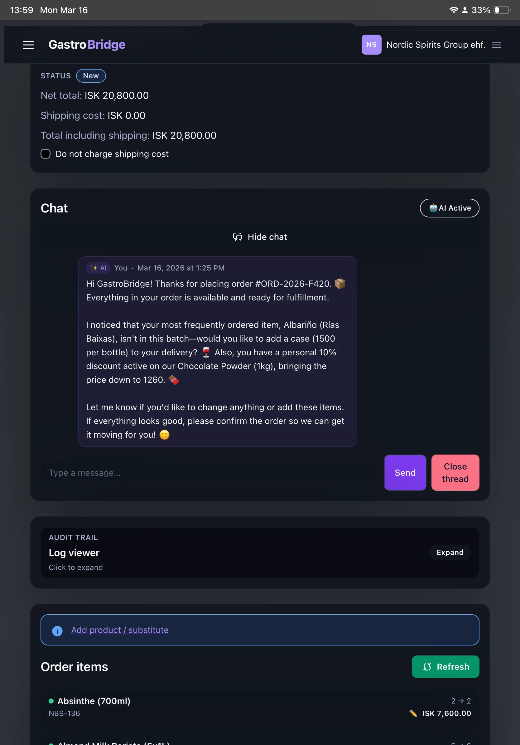 GastroBridge AI Sales Assistant β Order with AI upselling